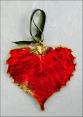Cottonwood Leaf Ornament - Trimmed in Deep Red
