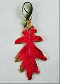 Oak Leaf Ornament - Gold Trimmed in Deep Red