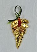 Gold Fern Ornament w/Iridescent Pine Cone Double Ornament
