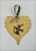 Dove with Olive Branch Silhouette on Real Cottonwood Leaf in 24K Gold Orn.