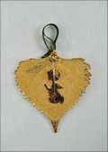 Prayer Angel Silhouette on Real Cottonwood Leaf in 24K Gold Ornament