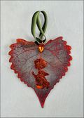 Prayer Angel Silhouette on Real Cottonwood Leaf in Iridescent Ornament