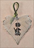 Prayer Angel Silhouette on Real Cottonwood Leaf in Silver Ornament
