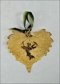 Cupid Angel Silhouette on Real Cottonwood Leaf in 24K Gold Ornament