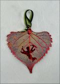 Cupid Angel Silhouette on Real Cottonwood Leaf in Iridescent Ornament