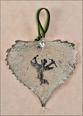 Cupid Angel Silhouette on Real Cottonwood Leaf in Silver Ornament