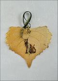 Cat Silhouette on Real Cottonwood Leaf in 24K Gold Ornament