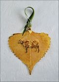 Cow Silhouette on Real Cottonwood Leaf in 24K Gold Ornament