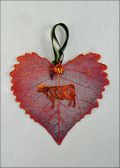 Cow Silhouette on Real Cottonwood Leaf in Iridescent Ornament