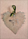 Cow Silhouette on Real Cottonwood Leaf in Silver Ornament