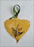 Dove Silhouette on Real Cottonwood Leaf in 24K Gold Ornament
