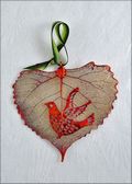 Dove Silhouette on Real Cottonwood Leaf in Iridescent Ornament