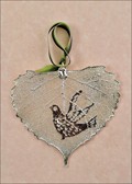 Dove Silhouette on Real Cottonwood Leaf in Silver Ornament