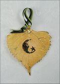 Moon Silhouette on Real Cottonwood Leaf in 24K Gold Ornament