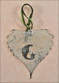 Moon Silhouette on Real Cottonwood Leaf in Silver Ornament