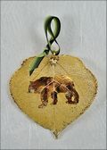 Bear Silhouette on Real Aspen Leaf in 24K Gold Ornament