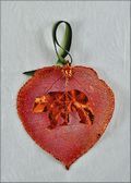 Bear Silhouette on Real Aspen Leaf in Iridescent Ornament
