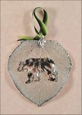 Bear Silhouette on Real Aspen Leaf in Silver Ornament