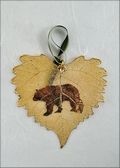 Bear Silhouette on Real Cottonwood Leaf in 24K Gold Ornament