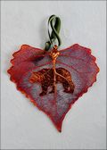 Bear Silhouette on Real Cottonwood Leaf in Iridescent Ornament
