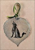 Coyote or Wolf Silhouette on Real Aspen Leaf in Silver Orn.