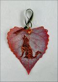 Coyote or Wolf Silhouette on Real Cottonwood Leaf in Iridescent Orn.