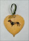 Dachshund Silhouette on Real Cottonwood Leaf in 24K Gold Orn.