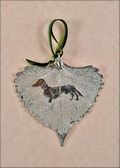 Dachshund Silhouette on Real Cottonwood Leaf in Silver Ornament