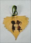 Sweet Kisses Silhouette on Real Cottonwood Leaf in 24K Gold Orn.