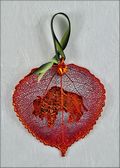 Buffalo Silhouette on Real Aspen Leaf in Iridescent Ornament