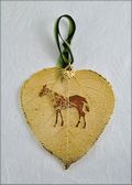 Western Horse Silhouette on Real Aspen Leaf in 24K Gold Orn.