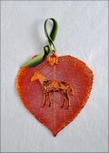 Western Horse Silhouette on Real Aspen Leaf in Iridescent Orn.