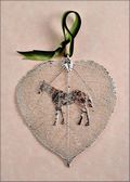 Western Horse Silhouette on Real Aspen Leaf in Silver Ornament