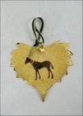 Western Horse Silhouette on Real Cottonwood Leaf in 24K Gold Orn.