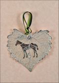 Western Horse Silhouette on Real Cottonwood Leaf in Silver Orn.