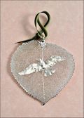 Wild Bird Silhouette on Real Aspen Leaf in Silver Ornament