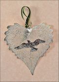 Wild Bird Silhouette on Real Cottonwood Leaf in Silver Ornament
