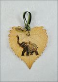 Elephant Silhouette on Real Cottonwood Leaf in 24K Gold Orn.