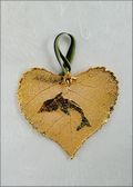Dolphin Silhouette on Real Cottonwood Leaf in 24K Gold Orn.