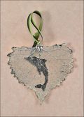 Dolphin Silhouette on Real Cottonwood Leaf in Silver Ornament
