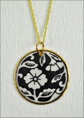 Capiz Shell in Floral Design Pendant - Black