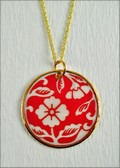 Capiz Shell in Floral Design Pendant - Red