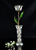 Gold Trimmed Moonstone Rose with Bud Vase
