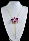 Gold Trimmed Orchid Pendant in Purple White with Adjustable Gold Chain