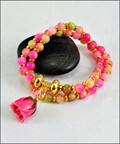 Double Wrap Beaded Bracelet with Fuchsia Rose