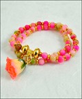 Double Wrap Beaded Bracelet with Cream Pink Rose Bud