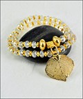 Double Wrap Crystal Bracelet with Gold Aspen Leaf