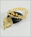 Double Wrap Crystal Bracelet with Gold Birch Leaf