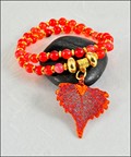 Double Wrap Beaded Bracelet with Iridescent Cottonwood Leaf