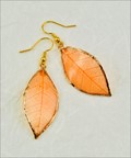 Gold Trimmed Rubber Leaf Earring in Orange